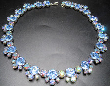 SHERMAN Blue & Aurora Borealis Rhinestone Vintage Necklace picture