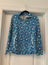 Talbots Womens Sporty Pullover Quarter Zip Blue Print L NWOT picture
