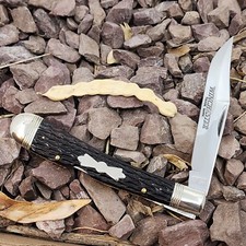WINCHESTER 1927 1 BLADE BROWN JIGGED BONE HANDLES 88' KNIFE picture