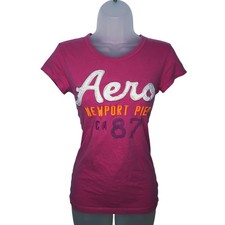 Vintage Y2K Aeropostale Baby Tee Logo Newport Pier Preppy Bella Swan M Hot Pink picture