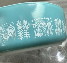 HTF Vintage Pyrex Amish Turquoise Lady On Left The Butterprint 471 Casserole picture