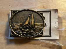 Vintage NOS BTS Solid Brass Belt Buckle Sailing  Ship Made In USA, C.1975 picture