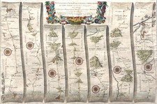 Vibrant Antique John Ogilby England Strip Map Brittania, Rare Historic Art Gift picture