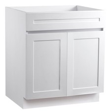 White Shaker Base Cabinet, 30-Inch Unassembled Sink Base Cabinet, 30