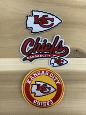 Set Of 3 Kansas City Chiefs Embroidered Iron On Patches 2”-3.5” picture