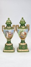 Vintage Erphila Czechoslovakia Green Urns Vases Pair 8