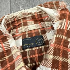 Vtg JCPenney Shirt Mens LG Brown Western Pearl Snap All Cotton 70s Plaid picture