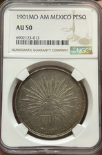 1901 Mo AM Mexico 1 Peso Silver Coin NGC AU50 Cert# 6902123-013 KM409.2 picture