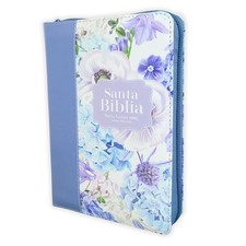 Biblia con Portatil Letra Grande 12 punto RV60 azul floral con indice y cierre picture