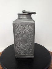 Antique Pewter Bottle Germany 19th Century Decanter Relief Decoration  picture