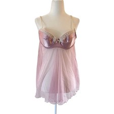 Rampage Y2K Babydoll Top Cami Womens L Pink Mesh Lace Fairy Coquette Ethereal picture