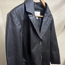 Vintage Worthington 100% Genuine Black Leather Blazer Jacket Womens XL Y2K 90s picture