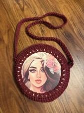Handmade Crochet Bag W/. Custom Portrait Wood/Acrylic Face Plate picture