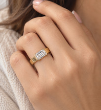 1.89 Ct Radiant Cut Moissanite Ring Rectangular Signet Minimalist Wedding Band picture