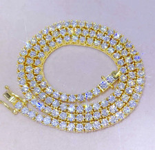 Gold Plated Lab Moissanite Tennis Chain Necklace 16-24in Box Clasp picture