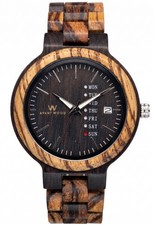 Avant Wood Men's 42mm Zebra Wood Watch Day Date Black Dial Quartz New Box picture