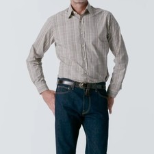 Noah NY Men Slim Fit Check Dress Shirt Tan Multi Plaid Cotton Sz Small NEW picture