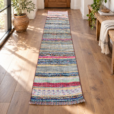 Striped Kayseri Carpet, Wool Kilim Rug, Flatwoven Kilim, 1.8 x 8.6 ft, Rainbow F picture