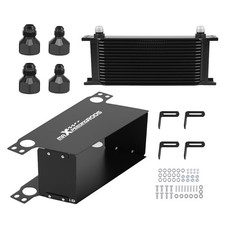 16 Row Aluminum Trans Engine Oil Cooler Kit Universal AN10 Air Guide Fittings picture