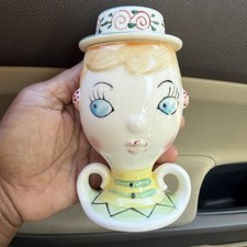 Vintage Lady Face Vase Figurine Whimsical Art Pottery picture