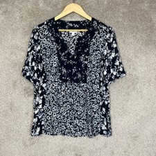 J Jill Blouse Womens Large Blue Floral Rayon Short Sleeve Pullover Shirt- 5381 picture