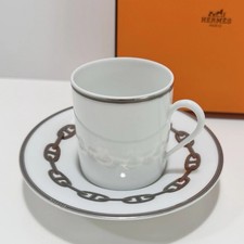 Hermès Espresso Demitasse Cup And Saucer Platinum Chain D’Ancre Set 2PC Auth EUC picture