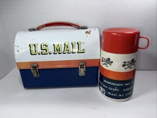 Vintage 1969 US MAIL MR ZIP Metal Dome Lunchbox Lunch Box Thermos USPS picture
