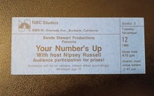 NBC Studios - Your Number's Up - Nipsey Russell - TV Game Show Ticket - 1985 picture