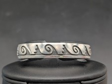 Vintage Hopi Lawrence Saufkie Sterling Silver Wave Overlay Cuff Bracelet Signed picture