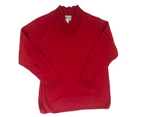 VTG Coldwater Creek Velour Pant Set Womens Medium Red Lace Crochet Collar  picture