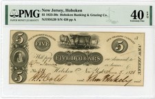1828 NEW JERSEY Hoboken NJ $5 Grazing Company Obsolete Banknote Currency, PMG 40 picture