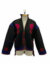 Vintage VTG 1960s 1970s Wool Black Floral Embroidered Jacket Coat picture