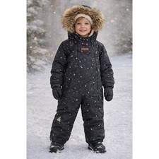 Toastie Tiny Explorer Snowsuit Kids 5-6 Black Celestial Print Faux Fur Hood picture