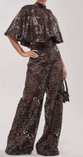 Nwt AKIRA Brown Lace Wide-Leg pant with matching Cape top size XL picture