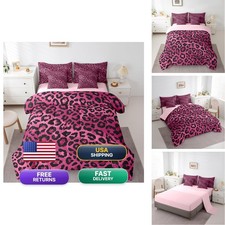 Feelyou 7 Piece Queen Size Leopard Comforter Set Pink Cheetah Safari Pattern picture
