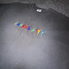 Vintage Kansas City Embroidered XL Tee Shirt Black Rainbow Delta Pro Weight 90’s picture