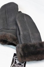 REAL GENUINE SHEEPSKIN SHEARLING LEATHER MITTENS UNISEX BLACK / DARK BROWN S-2XL picture
