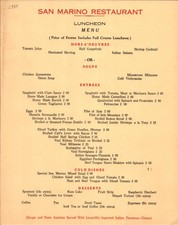 1955 SAN MARINO RESTAURANT vintage luncheon menu NEW YORK CITY 236 East 53rd St. picture