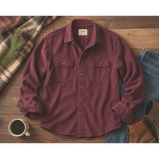L.L.Bean Traditional Fit Chamois Cloth Shirt Mens Burgundy Button Flannel XL picture