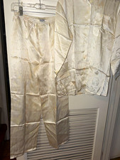 Vintage Pure Silk 2 Piece Pajama Set Ivory Off-White Floral Miss Meng NWOT sz M picture
