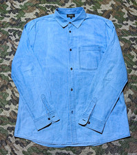 A.P.C. Men's L Blue Chambray Cotton Long Sleeve Button-Up Shirt Pockets picture