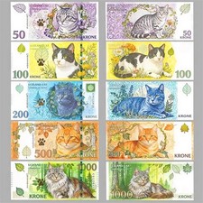 Iceland Cat Full Set 50/100/200/500/1000 Banknotes Memorial Commercial Notes picture