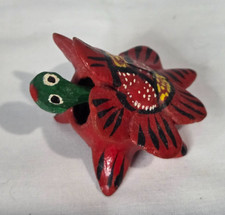 Vintage Mexican Folk Art Bobblehead Turtle Figurine Red Green Hand Painted 2'' picture
