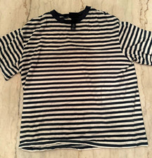 H&M Men’s Black/White Striped Jersey Crew Neck Short Sleeve T-Shirt picture