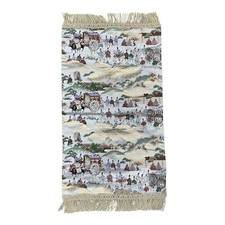 Vintage Asian Silk Table Runner Wall Hanging Japanese Golden Accents People picture