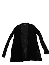 Eileen Fisher Women's Round Neck Open Front Long Sleeves Cardigan Black X   CD18 picture