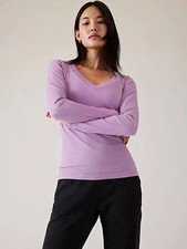 Athleta Signature Rib V-Neck Top Womens Small Lavender Purple Long Sleeve Shirt picture