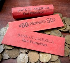 Bank Of America 20x Lot Vintage Style Penny Roll Wrappers Pennies Cent Flats  picture