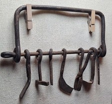 Antique Hand Forged Miniature Blacksmith Tools Rack Moving Tongs Primitive Iron picture
