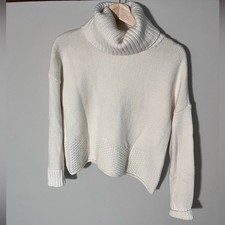 Madewell Cream Chunky Knit Turtleneck Sweater NWT Cozy Boxy Fit Ribbed Trim picture
